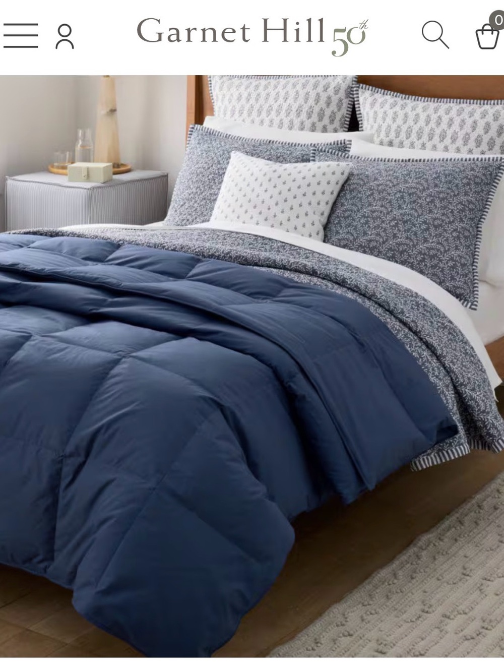 Garnet Hill Navy Quilted Down-Alternative Comforter